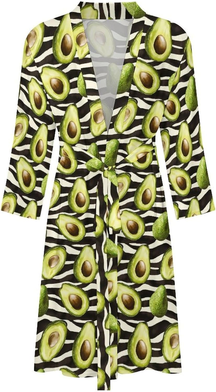 Avocado Zebra Stripes Pattern Mens Robe Long Bathrobe for Women Bath Robes Lightweight Soft Printed Sleepwear