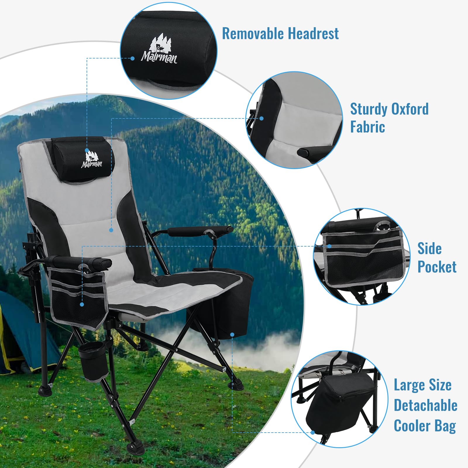 MAIRMAN - Silla Plegable Ajustable Y Plegable Con Soporte Para Tazas Y