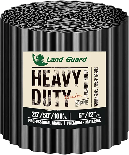 Land Guard Corrugated Garden Edging Border, 12" x 25' Landscape Paver Edging, Tall Landscape Edging, Fence for Garden, Flower Bed, Lawn and Landscape Edging (Glossy Black)