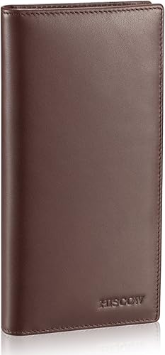 HISCOW Cartera larga plegable con 15 ranuras para tarjetas de crédito, piel de becerro italiana, Café, Cartera plegable
