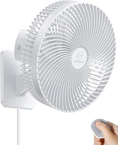 Shinebella Ventilador oscilante de montaje en pared de 10 pulgadas con control remoto y temporizador, ventilador de dormitorio pequeño RV con 4