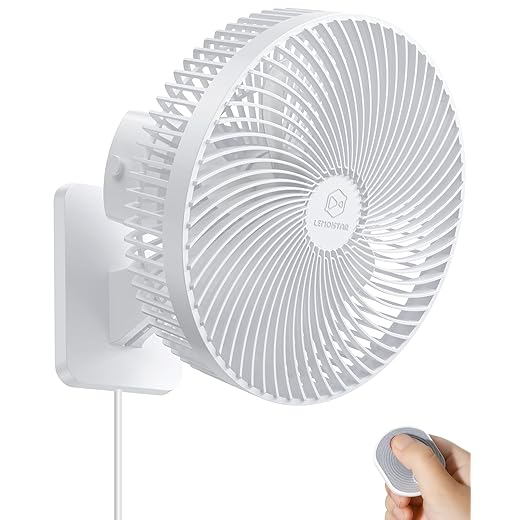 Shinebella 10-Inch Wall Mount Oscillating Fan with Remote and Timer, Small Bedroom RV Fan with 4-Speed, Quiet Operation,90°Oscillation, Adjustable Tilt,5.92 ft Wire, for Cooling Bathroom Home Garage
