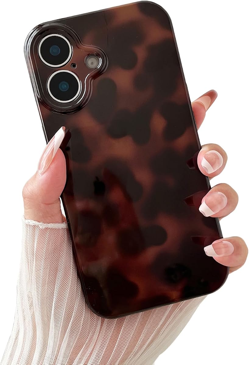 Huahuacase Compatible with for iPhone 16 Case, Tortoise Shell Chic Amber Brown Print Leopard, Classic Soft TPU Protective Shockproof Case for iPhone 16 6.1 ''Color2