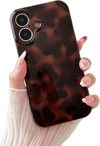 Huahuacase Compatible with for iPhone 16 Case, Tortoise Shell Chic Amber Brown Print Leopard, Classic Soft TPU Protective Shockproof Case for iPhone 16 6.1 ''Color2