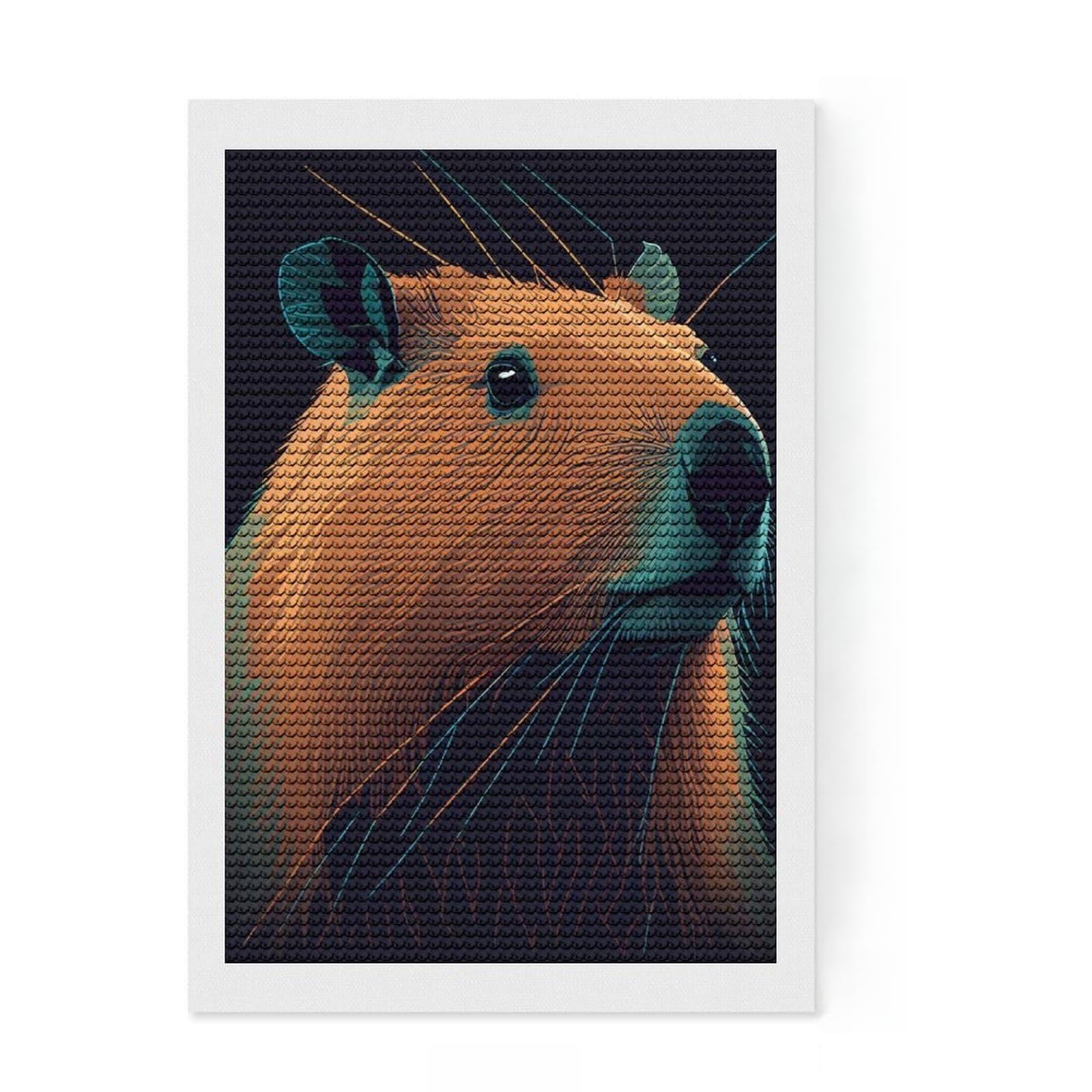 Junmoney Capybara Drawing Diamond Art Canvas 8"x12", Adhesive Canvas, Easy to Enjoy, Living Room Decor, Birthday Gift, Simple to Start