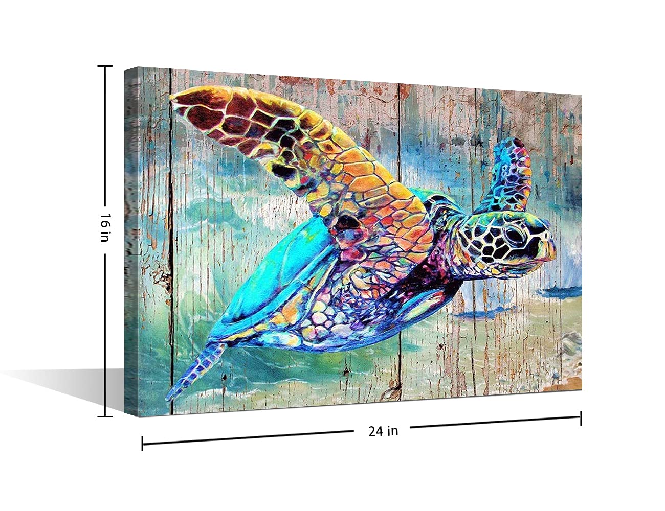 TISHIRON Canvas Wall Art Bathroom Sea Turtle Pictures Prints Ocean Sea Life Artwork Home Decor Chic Framed Ready to Hang 24x16in - Image 2