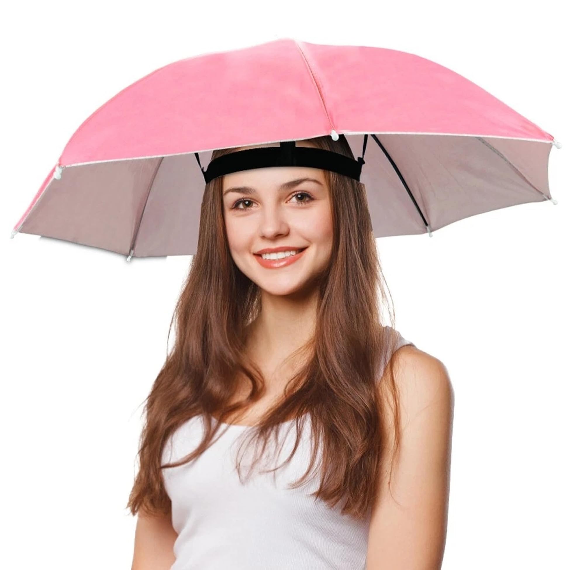 Accessotech Novelty Umbrella Hat – Hands-Free Rain & Sun Protection, Waterproof, Elastic Headband, 65cm Wide, Lightweight & Comfortable (Pink)