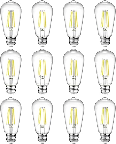 Paquete de 12 bombillas LED Edison vintage equivalente a 60 W, bombillas decorativas de filamento antiguo, luz blanca diurna 4000 K, 700 lúmenes,