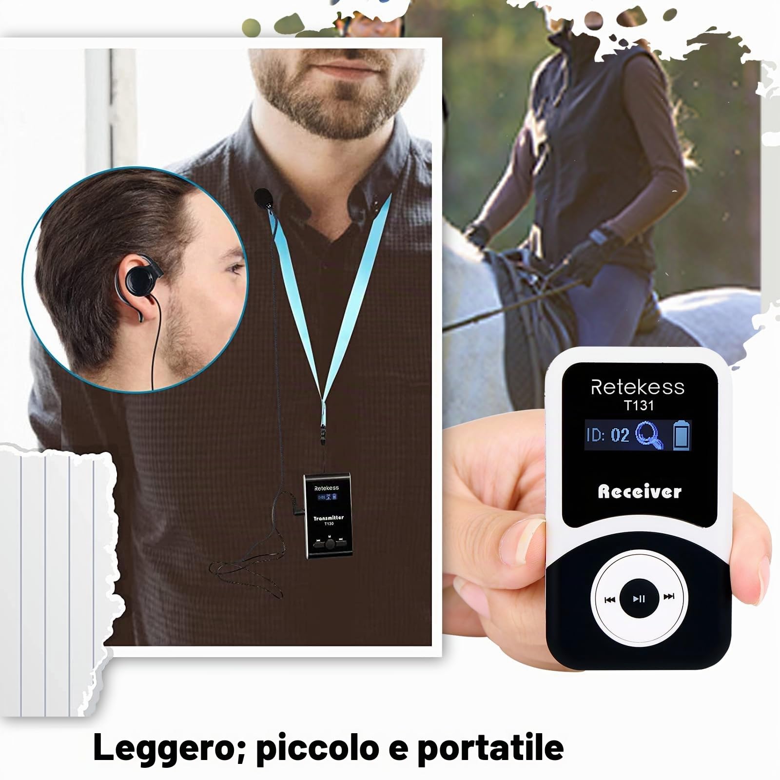 Retekess T130-T131 Sistema di Guida Turistica Wireless, Sistema di Guida Audio Sussurrato, 99 Canali, 60m, Sistema di Guida Audio per Addestramento Equestre