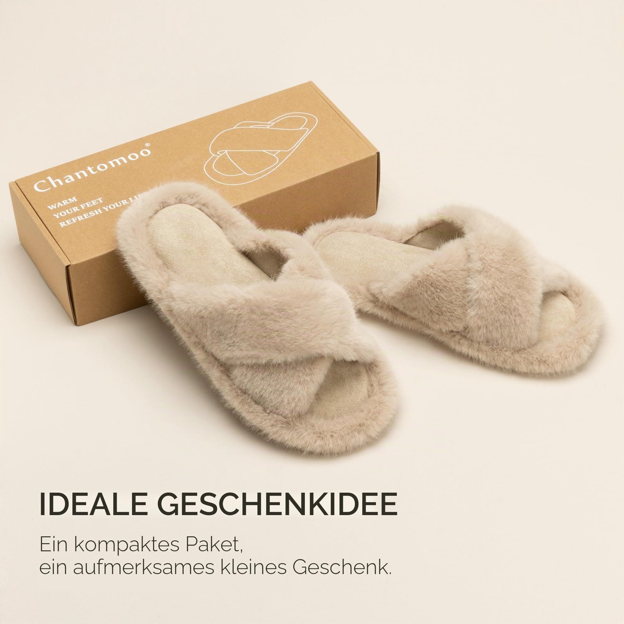 Chantomoo Damen-Hausschuhe, Kreuzband, flauschig, Memory-Schaum, Hausschuhe für Damen, Plüsch, bequem, Schlafzimmer, Kunstfell, Hausschuhe, rutschfeste Sohle, trendiges Geschenk, Hausschuhe