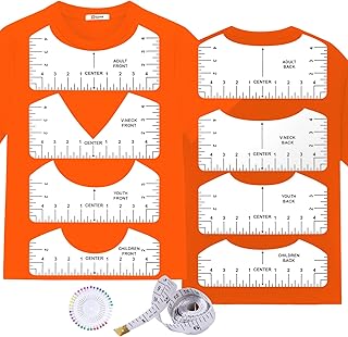 10 PCS T-Shirt Ruler Guide - Tshirt Measurement Tools for Children Youth Adult, V-Neck/Round PVC Rule Rulers Designs Heat Press Accessories for Vinyl Alignment, Heat Press
