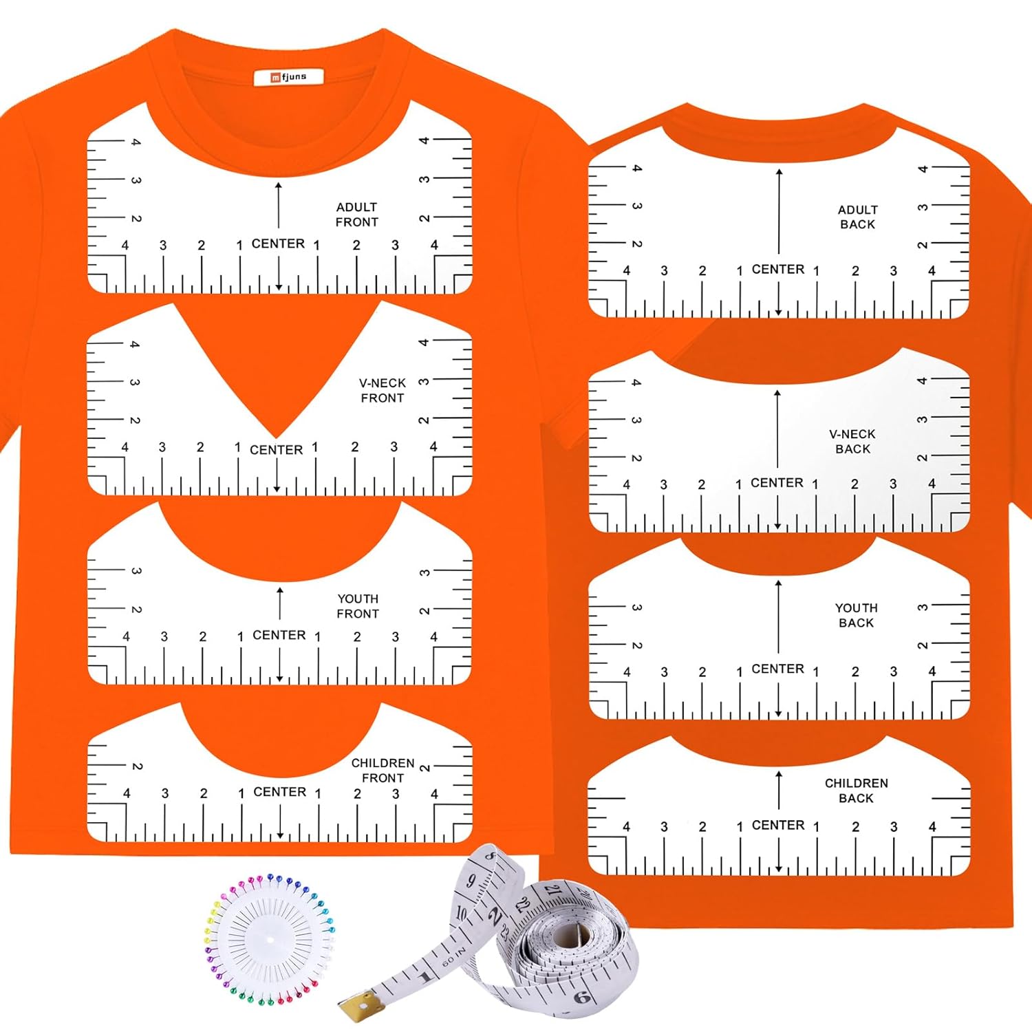 10 PCS T-Shirt Ruler Guide - Tshirt Measurement Tools for Children Youth Adult, V-Neck/Round PVC Rule Rulers Designs Heat Press Accessories for Vinyl Alignment, Heat Press