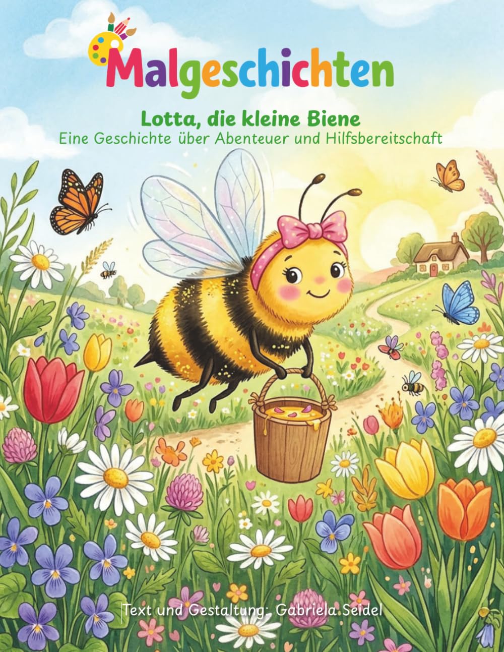 Lotta, die kleine Biene: Eine Geschichte mit Malbuch über Abenteuer und Hilfsbereitschaft (Malgeschichten für Kinder)