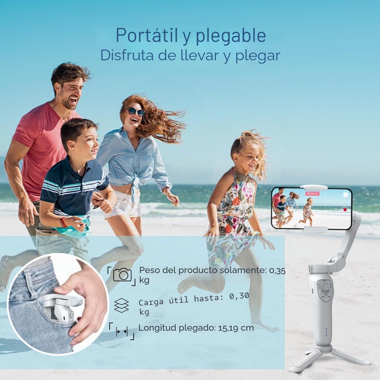 Estabilizador de cardán para smartphone, cardán de teléfono de 3 ejes para Android y iPhone 14 Pro Max, estabilizador de teléfono para grabación de video con seguimiento de rostro/objetos, kit de