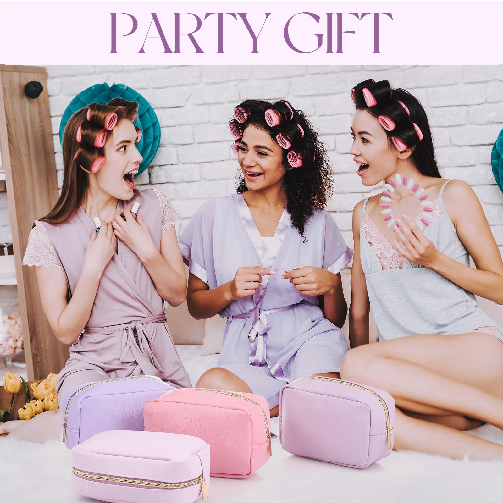 Sweetude Make-up-Tasche für Brautjungfer, Geschenk, Hochzeit, Junggesellinnenabschied, DIY, Kulturbeutel, PU-Leder, Hautpflege, kleine Make-up-Tasche für Damen, 10 Stück, Purpur, Adrett