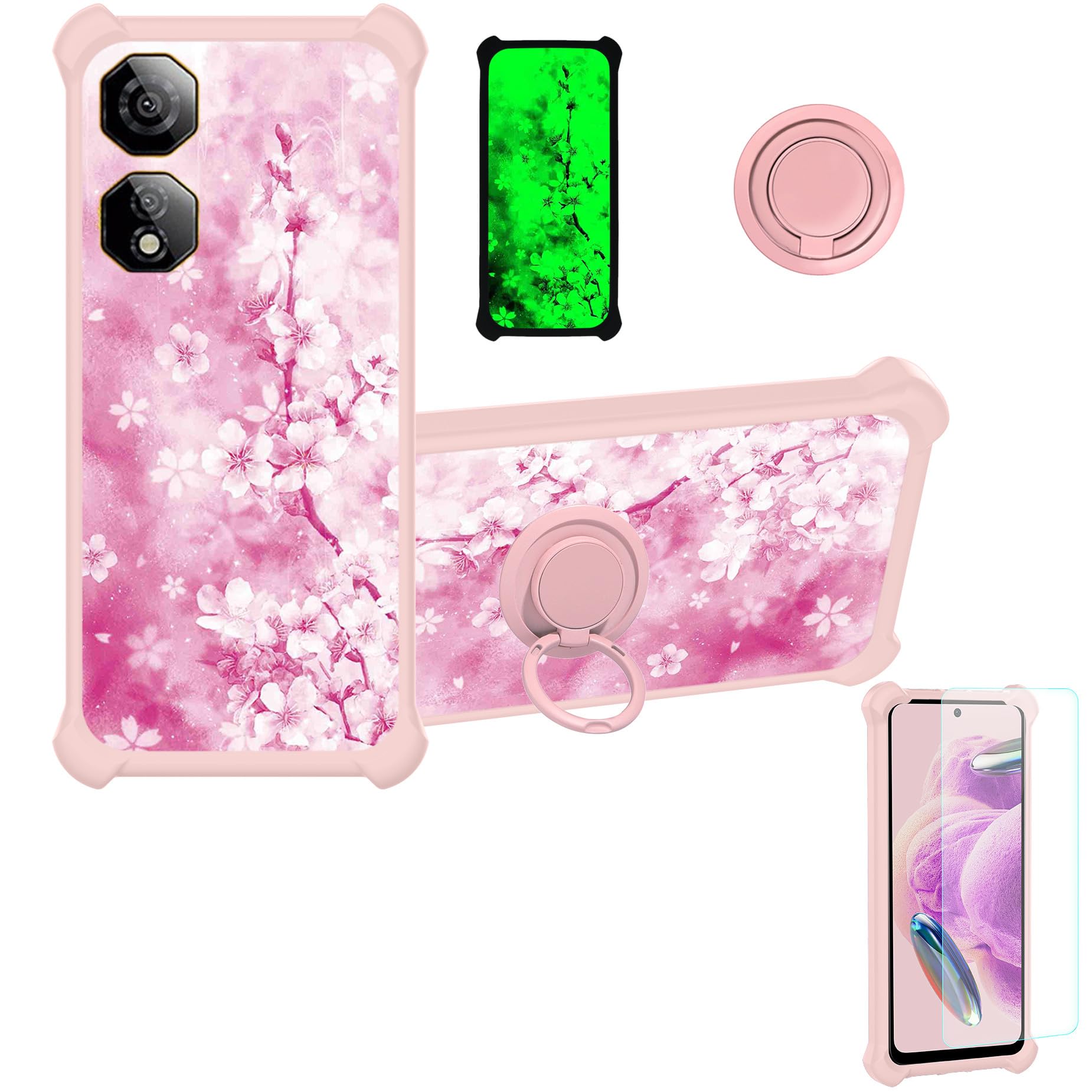 jioeuinly Case Compatible for Nubia Neo 2 5G Phone Case Cover [with Tempered Glass Screen Protector][Hard PC + Soft Silicone][Ring Support] [Luminous