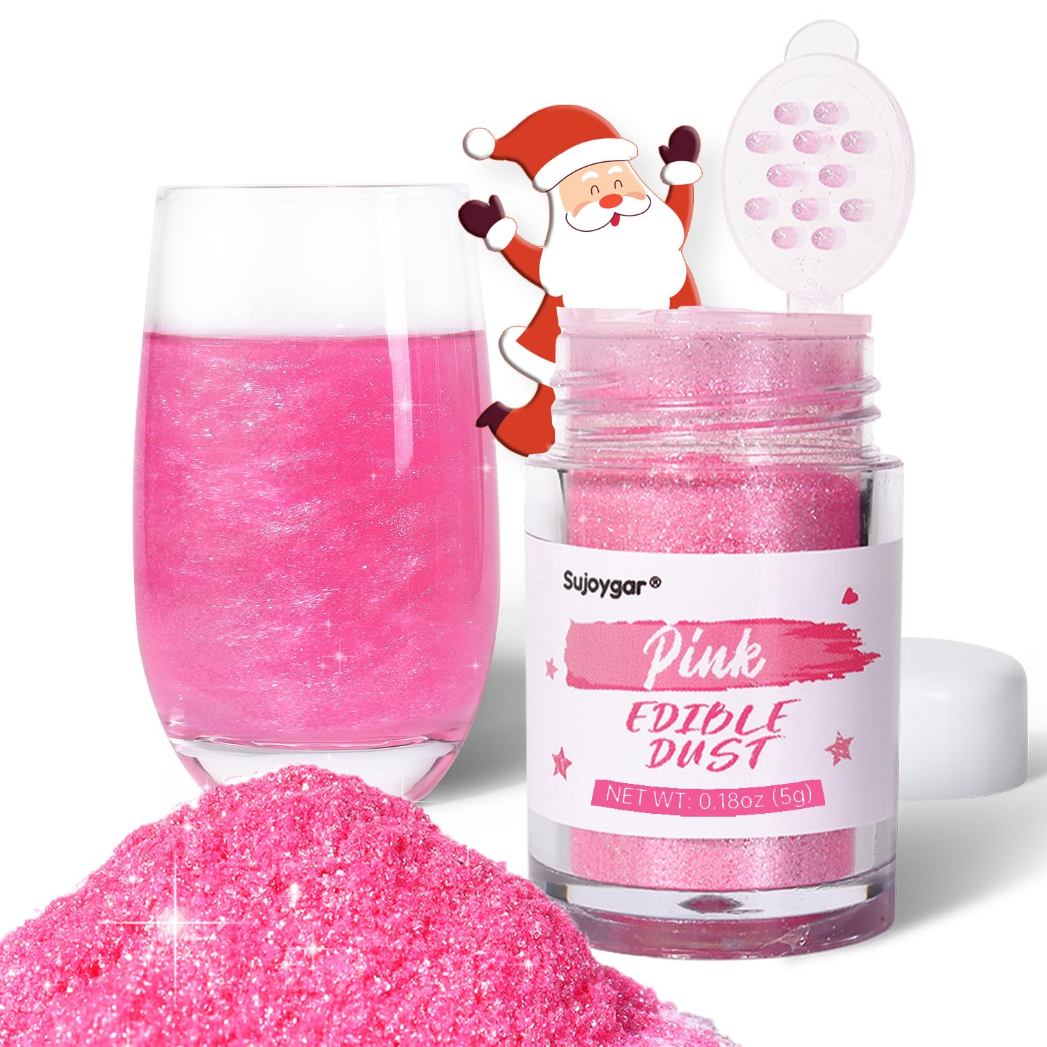 Sujoygar Pink Edible Glitter for Cocktails, 5g Food Grade Drink Glitter, Luster Dust Edible for Drinks Cocktails Cakes Baking Chocolate Strawberrie, Valentine Wedding Girls Party Food Decoration