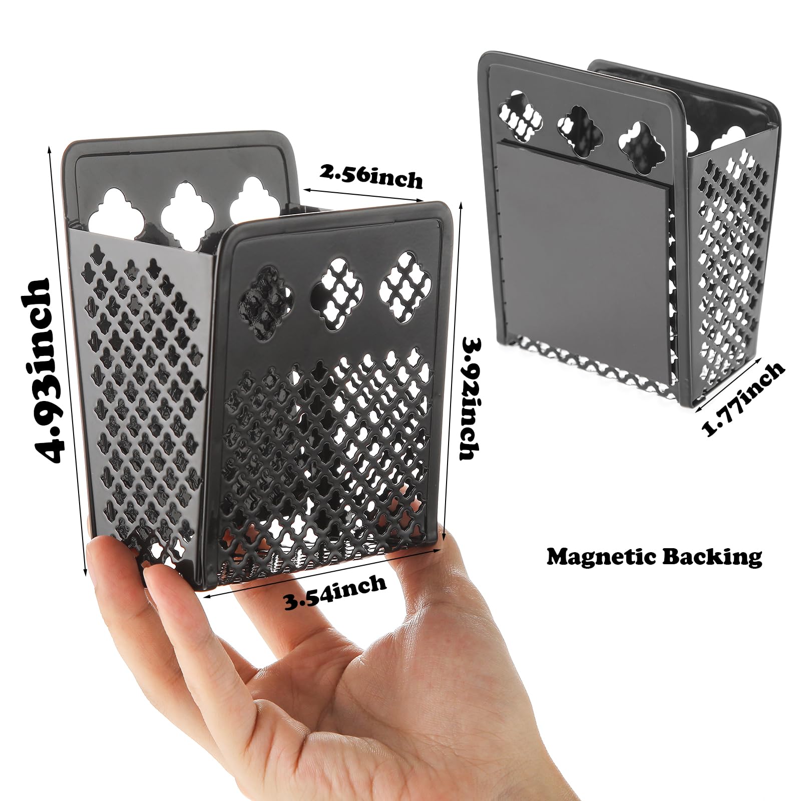 Magnetic Pen Holder, Mesh Metal Strong Magnet Dry Erase Marker Holder Pencil Organizer Small Items Basket for Refrigerator, Whiteboard, Locker Accessories-Black