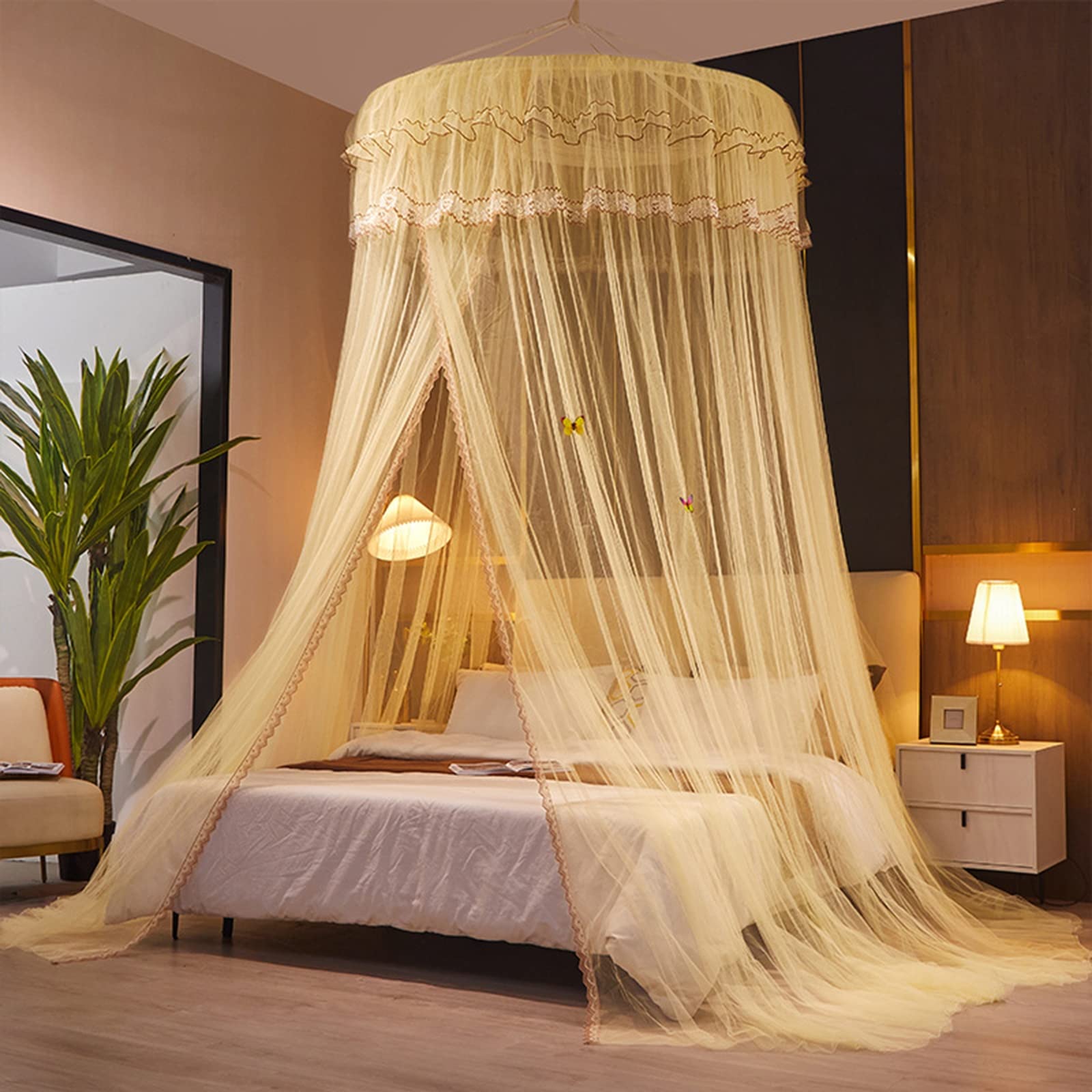 Princesse moustiquaire lit baldaquin grand dôme suspendu sans perforation doré 8