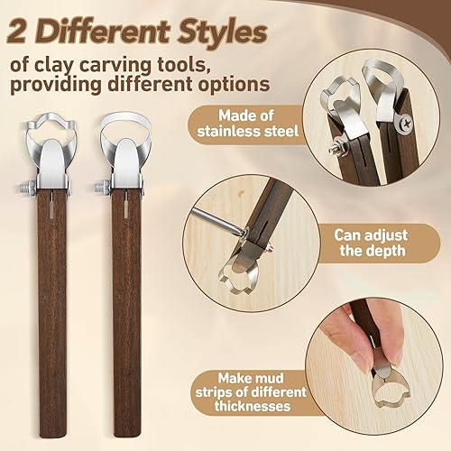 Miniatura 3 de Therwen 2 piezas de espátula de escultura, herramienta de tallado de cerámica, forma de mango de taza de cerámica, herramienta extrusora de arcilla,