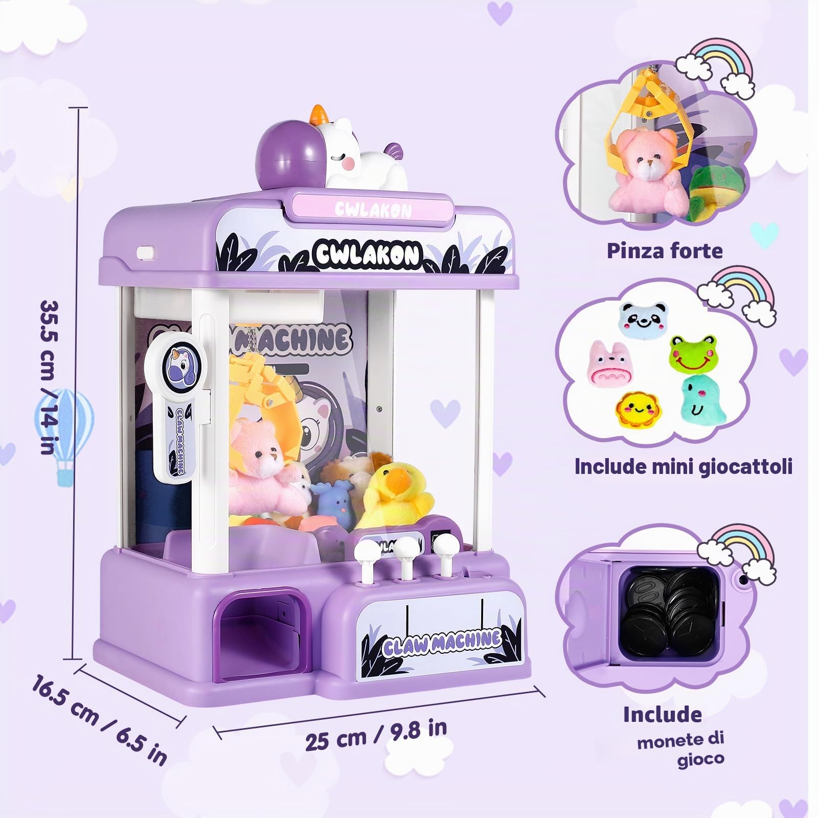 CWLAKON Candy Grabber, Macchina con Artiglio per Bambini, Macchina Artiglio Arcade con Musica, Giochi Arcade con Mini Giocattoli, Regalo di Natale e di Compleanno