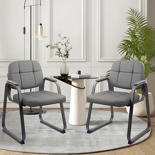 Miniatura 2 de CLATINA Silla de recepción de oficina con reposabrazos acolchado de cuero regenerado, silla ergonómica para sala de espera, reunión, iglesia,