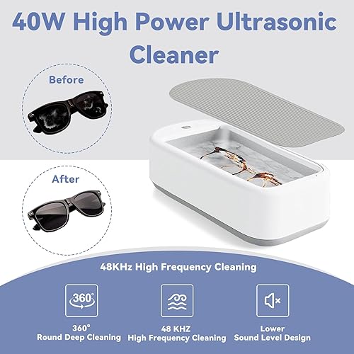 Miniatura 3 de Limpiador ultrasónico, limpiador ultrasónico de joyería de gran capacidad de 21.6 fl oz, limpiador ultrasónico portátil de 40 W 48 kHz, limpiador