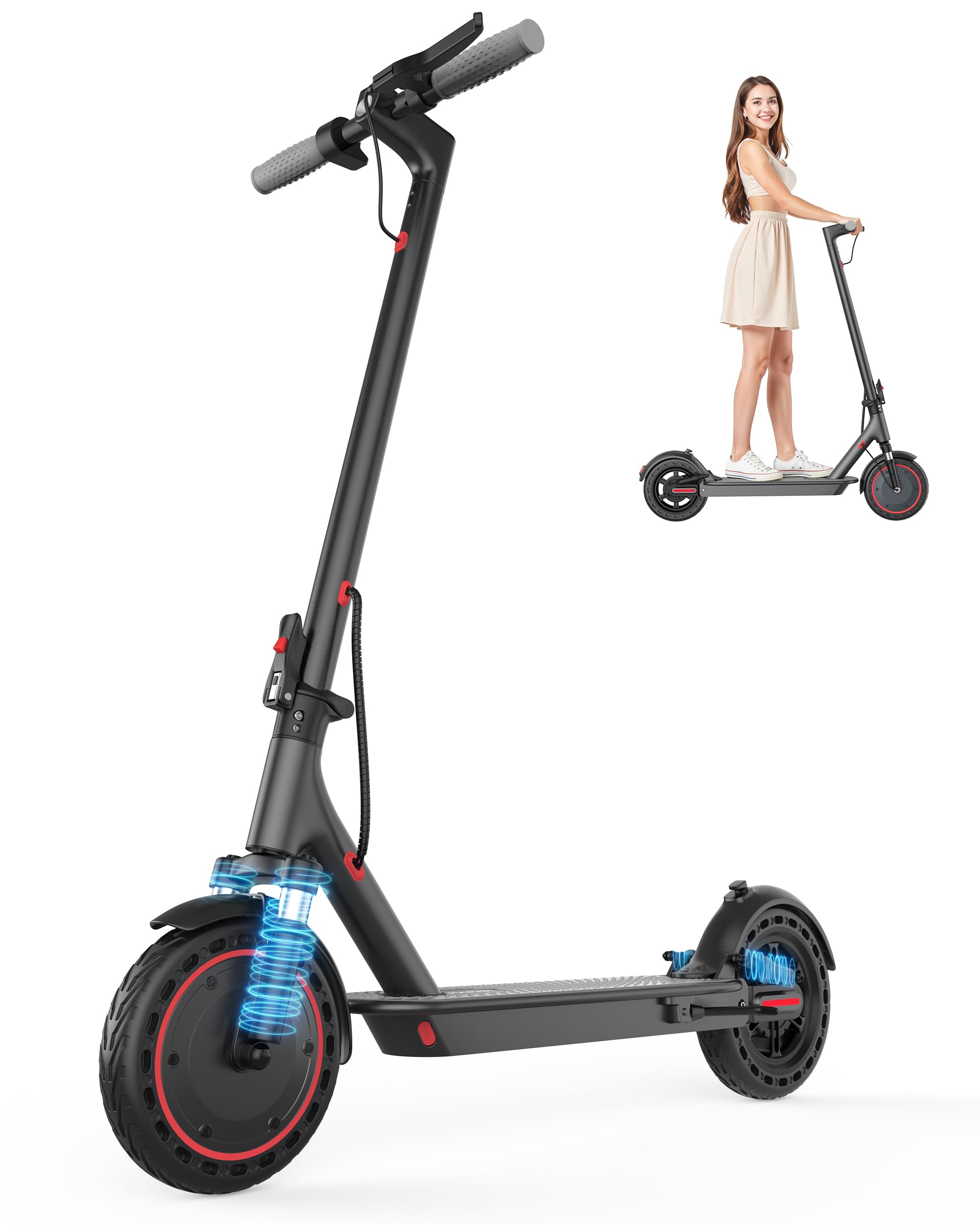 Electric Scooter 350W Motor Dual Suspension Kick Scooter 23 Miles Long Range 19 MPH 8 5 Solid Tires