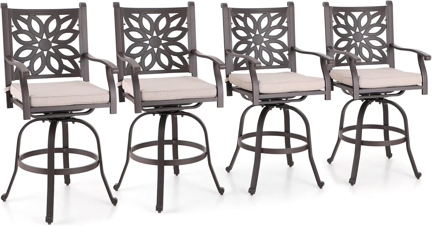 MFSTUDIO Cast Aluminum Bar Height Outdoor Bar stools Set of