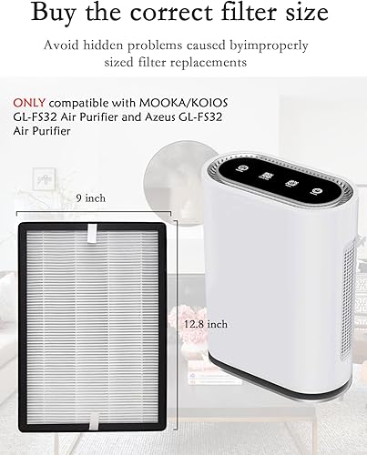Miniatura 2 de Paquete de 2 filtros de repuesto GL-FS32, filtración 3 en 1 H13 True HEPA compatible con MOOKAKOIOS GL-FS32 y purificador de aire Azeus GL-FS32