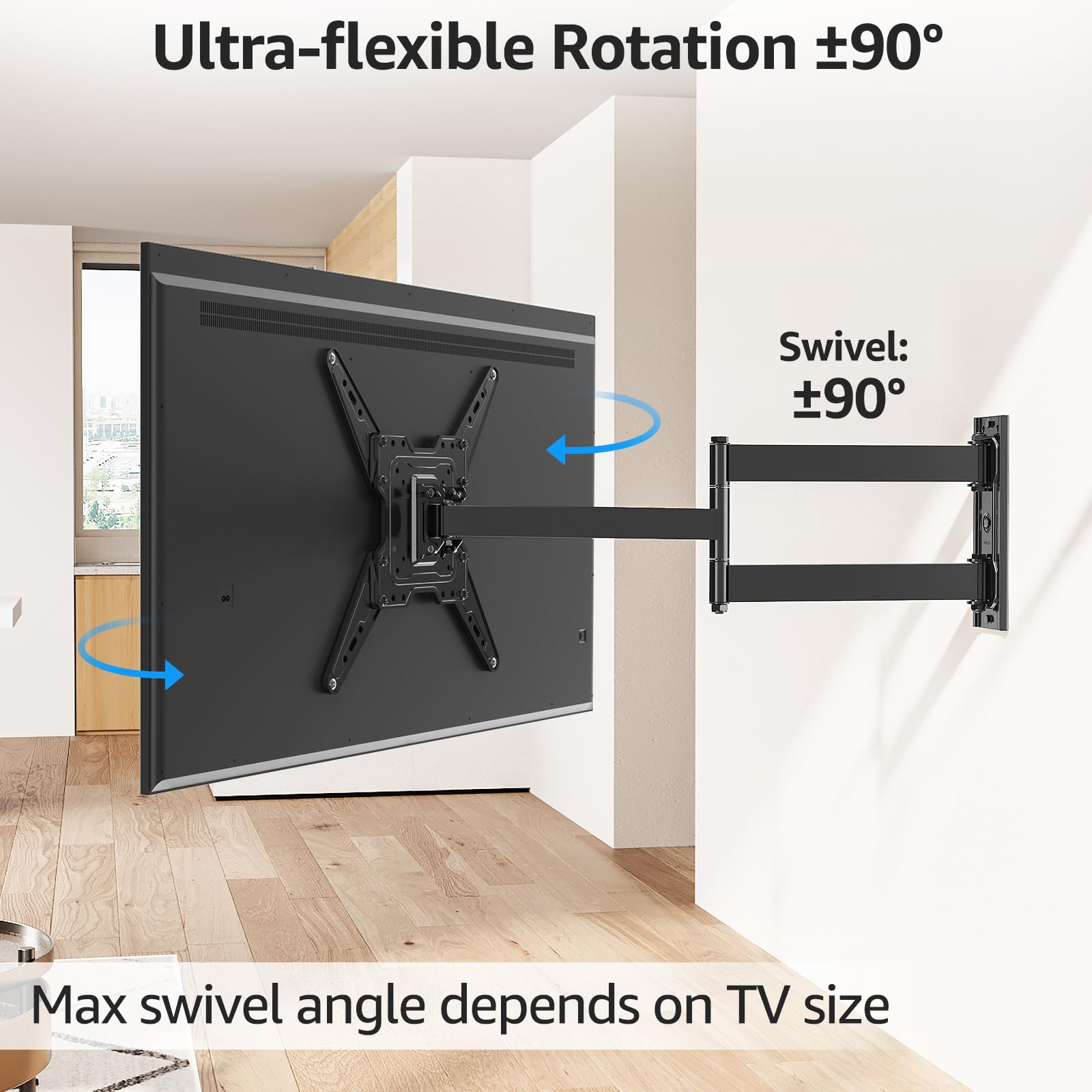 MOUNTUP Soporte de pared de esquina para TV con brazo largo para la mayoría de televisores de 32 a 65 pulgadas, soporte de TV de movimiento completo con soporte de extensión adicional de 31.3