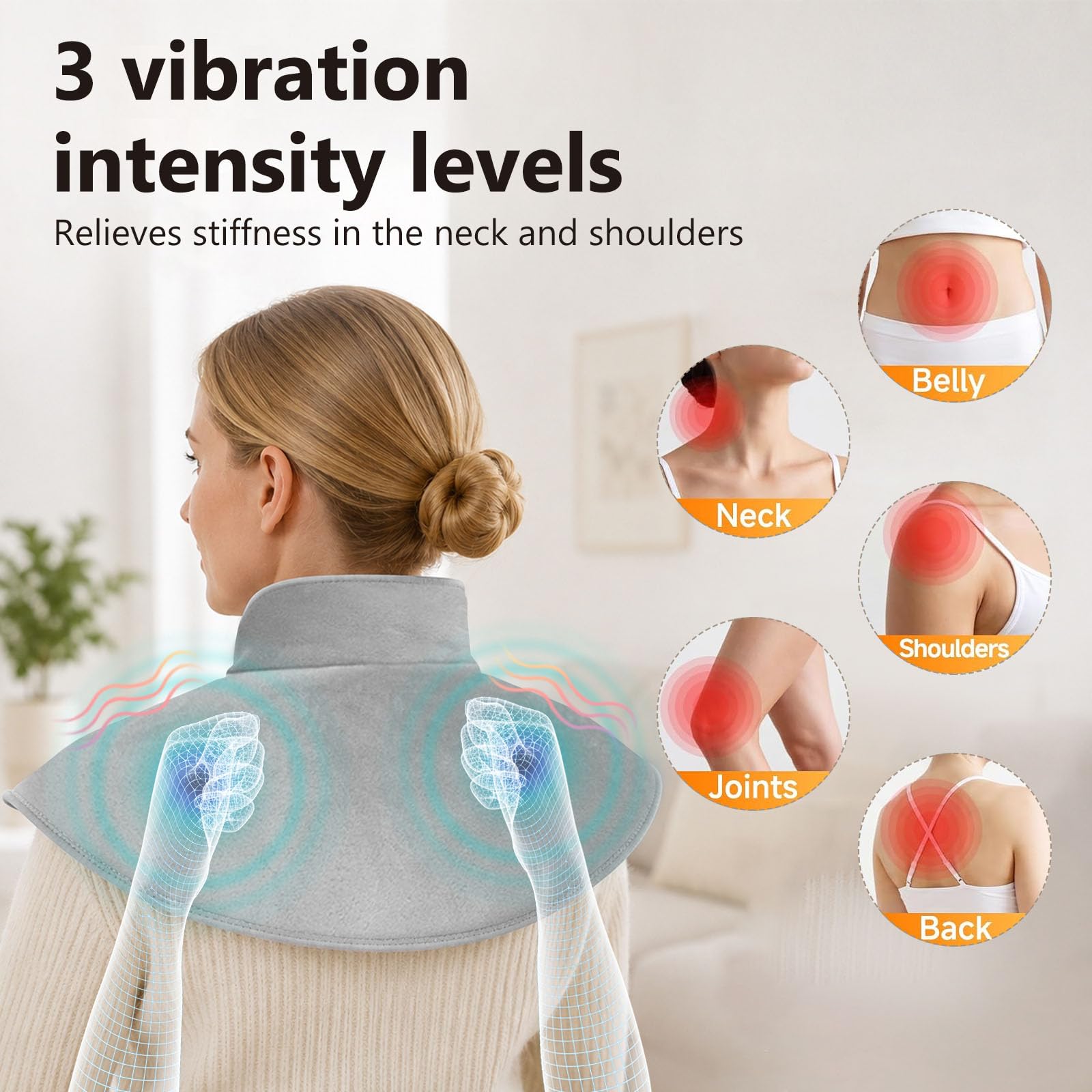 Wireless Thermal Neck Pad with Quick Heating, Thermal Pad for Back, Shoulders and Neck, 3 Heat Levels, Cervical Thermal Pad for Relaxing the Shoulders and Back, Gift for Women, Mom, Father，Gris
