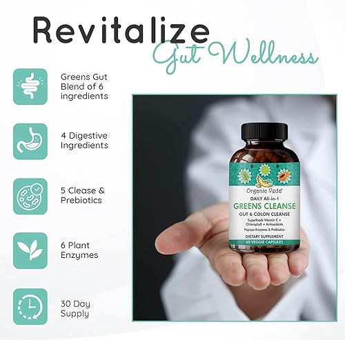 Miniatura 5 de Super Greens Suplemento de limpieza total para la salud intestinal, digestión y colon – Todo en uno Superalimentos orgánicos, cúrcuma, papaya