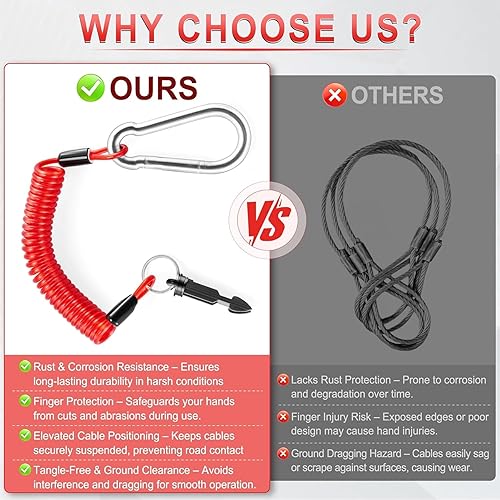 Miniatura 6 de JUSTTOP Cable de Ruptura para Remolque de 6 Pies, Cable Enrollado de Remolque con Resorte de Acero Inoxidable Resistente, Cable de Freno de