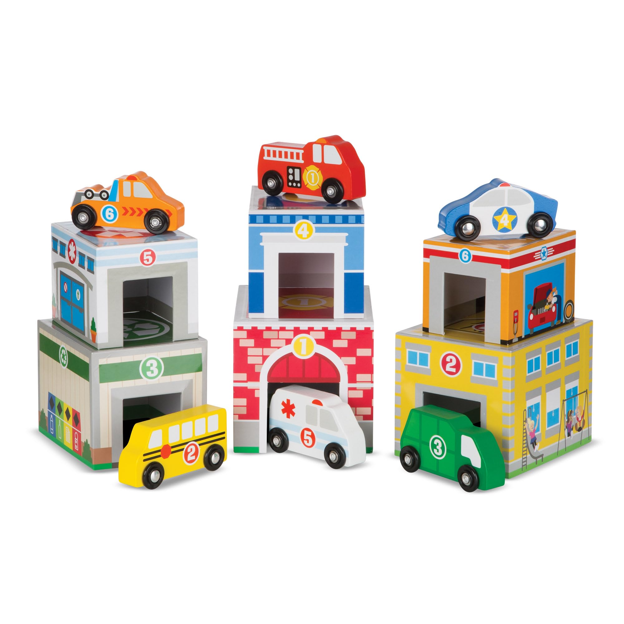 Nesting & Sorting Buildings & Vehicles | Wooden Toy & Trains | Trucks & Vehicles | 2+ | Gift for Boy or Girl - FSC Certified