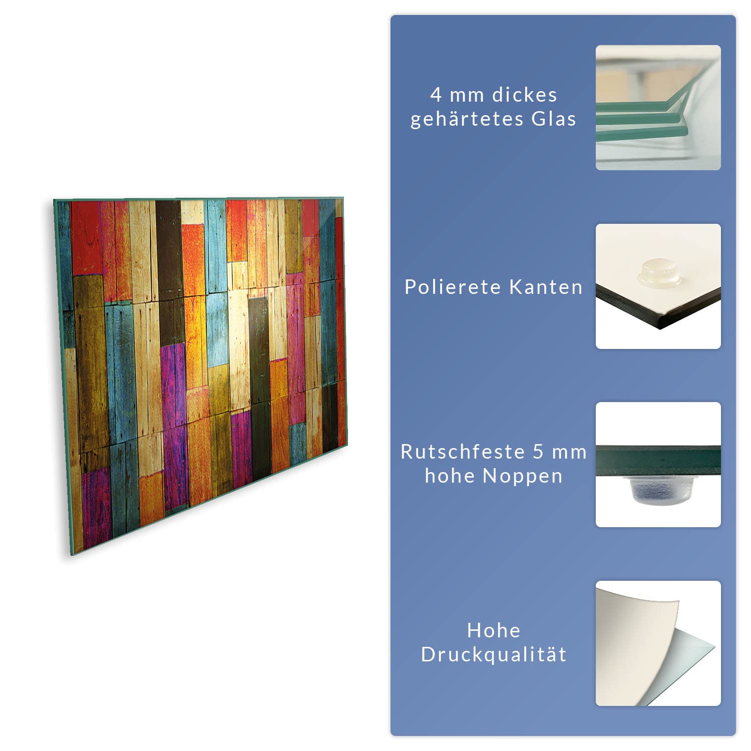 decorwelt | Herdabdeckplatte 80x52 cm 1-Teilig Holz Bunt Ceranfeldabdeckung Universal Spritzschutz Glas Deko Elektroherd Induktion für Kochplatten Herdschutz Schneidebrett Sicherheitsglas