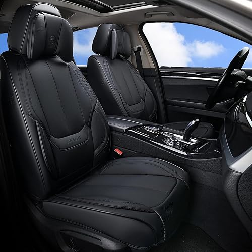 Coverado Car Seat Covers 5 Pieces, Full Set Universal Seat Covers for Cars, Waterproof Nappa Leather Auto Seat Protectors with Head Pillow, Car Interiors Fit for Most Sedans SUV Pick-up Truck, Black