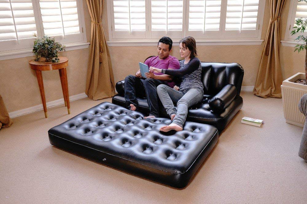 RAAG 5 in 1 Inflatable 3 Seater Queen Size Sofa Cum Bed with Pump and Carry Bag (Black)-image-16