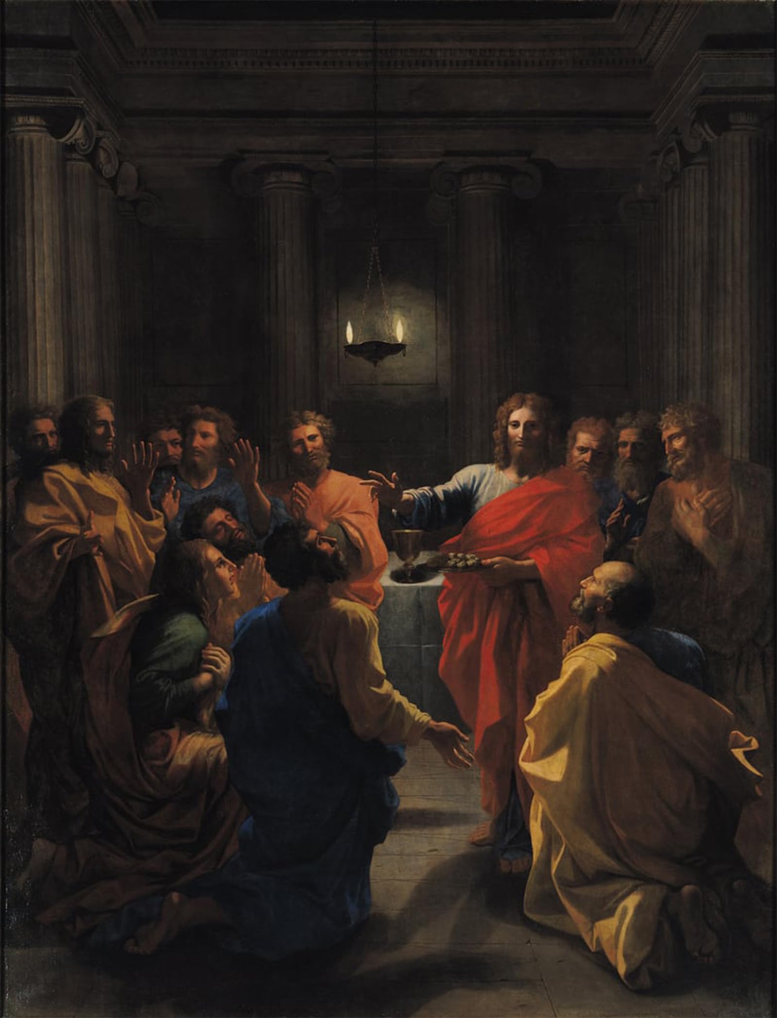 Artxlxxbn No Frame Famous Painting Canvas Artwork Graffiti Print Christ Instituting The Eucharist Or The Last Supper By Nicolas Poussin Portrait Canvas Image For Home Decor 60X90cm