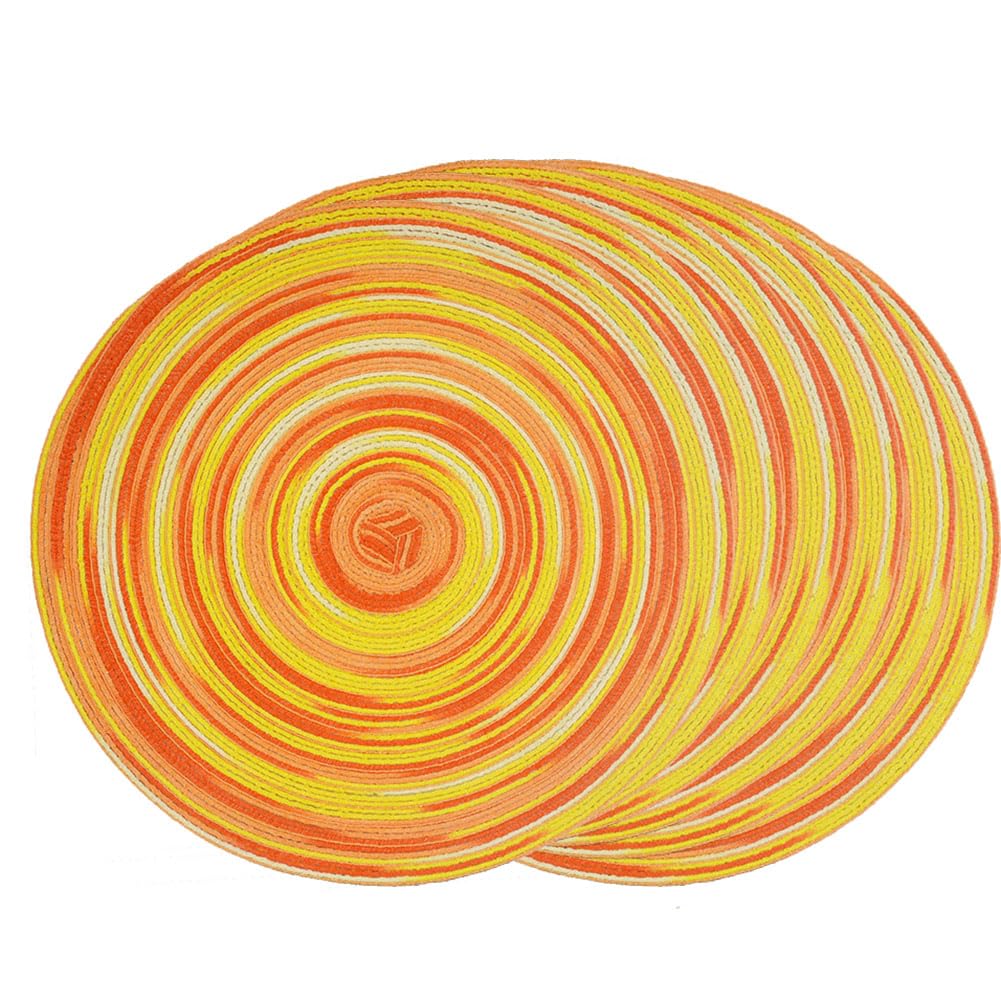 SCF2017 30CM Round Woven Cotton Yarn Placemats Heat Resistant Table Mats Set of 6,Yellow+orange โ image 1