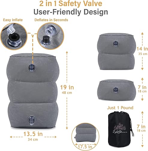 Miniatura 3 de Paquete de 2 almohadas inflables para reposapiés de avión  Cama inflable de viaje para niños  Reposapiés inflable de altura ajustable para viajes