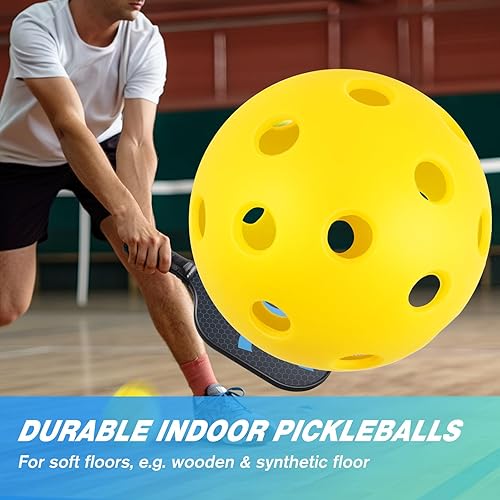 Miniatura 2 de OMDEX Bolas de pickleball, 26 agujeros para interiores, paquete de 6, bolas de pepinillo amarillo prémium y duraderas, accesorios para pala de