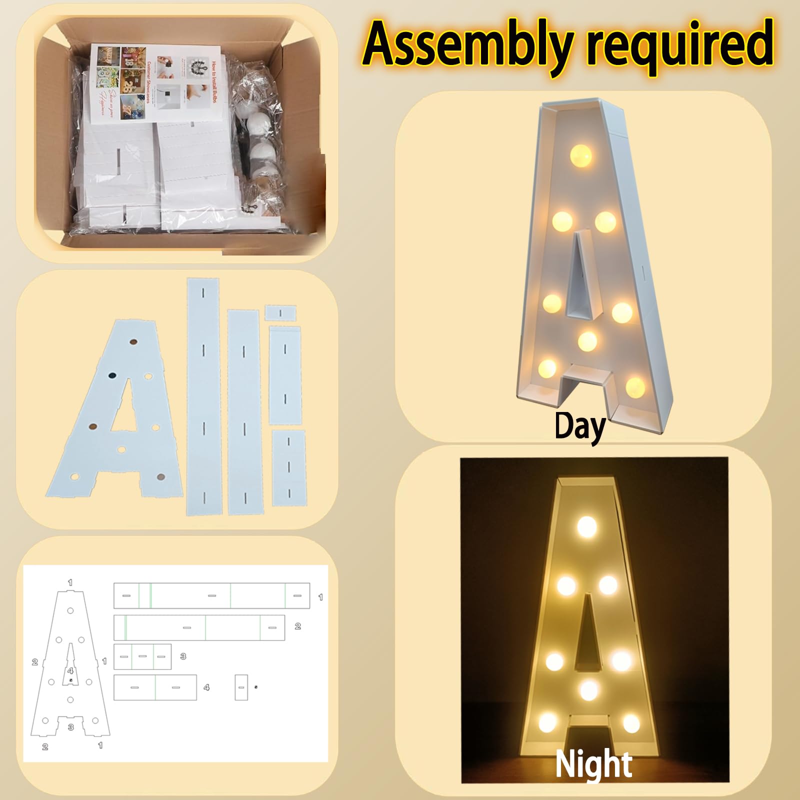 Letras iluminadas de marquesina de 1,2 m y letras grandes para decoración de fiestas de cumpleaños, letras de mosaico gigantes para globos, decoración de boda, letras de bloque grande iluminadas,
