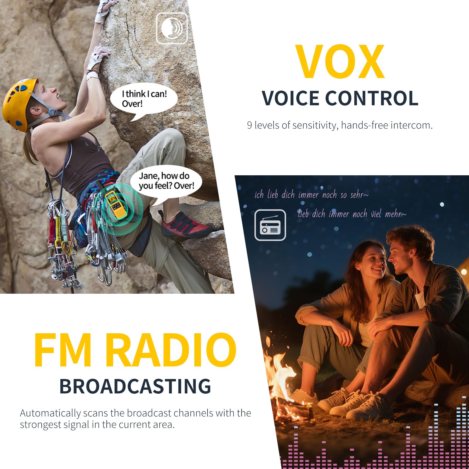 IP67 Waterproof & Floats with Dual PTT | G2Pro Professional Long Range Walkie Talkies for Adults 2 Pack | SOS Alarm, FM Radio, Rechargeable for Outdoor, Camping & Work (Yellow) — view 6