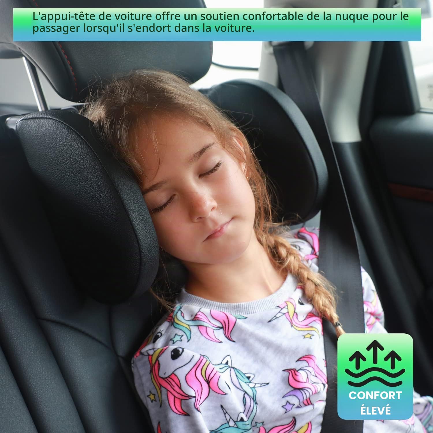 Repose Tete Voiture, Rétractable et Détachable Coussin de Siège de Voiture, Support de Tête Réglable pour Siège de Voiture avec Mousse à Mémoire de Forme, pour Enfants et Adultes(Noir)