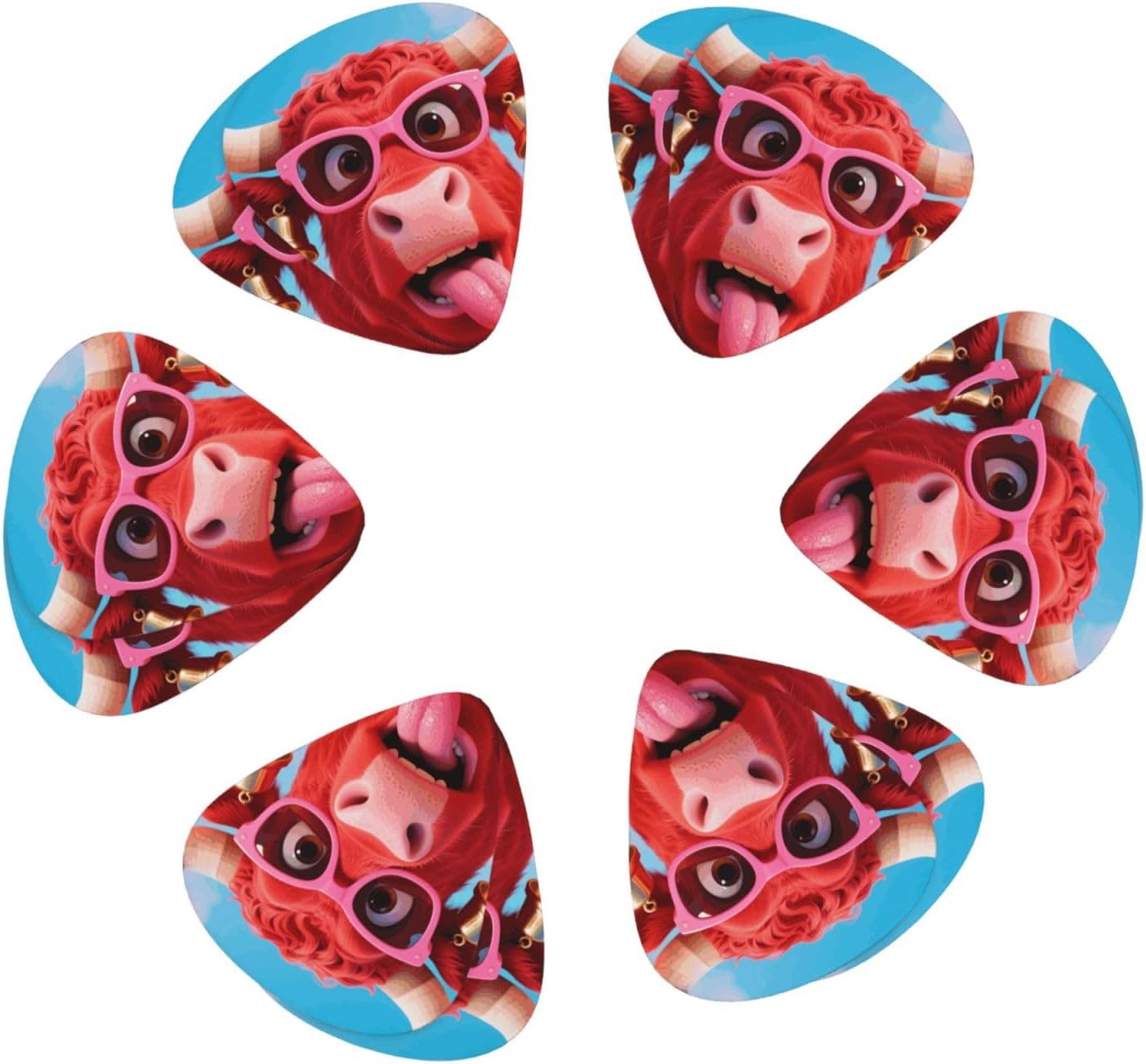 red cow head funny print Guitar Picks With Storage Box Resistant Guitar Pick 12 Pack Guitar Accessories for Electric Guitar Ukulele Bass Personalized Gifts image 3