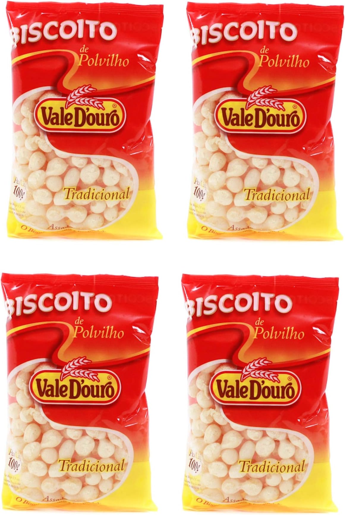 Vale D'ouro Biscoito de Polvilho Tradicional - 100g - 4 Pack / Starch Salted Cookies - 3.5 oz. - 4 Pack