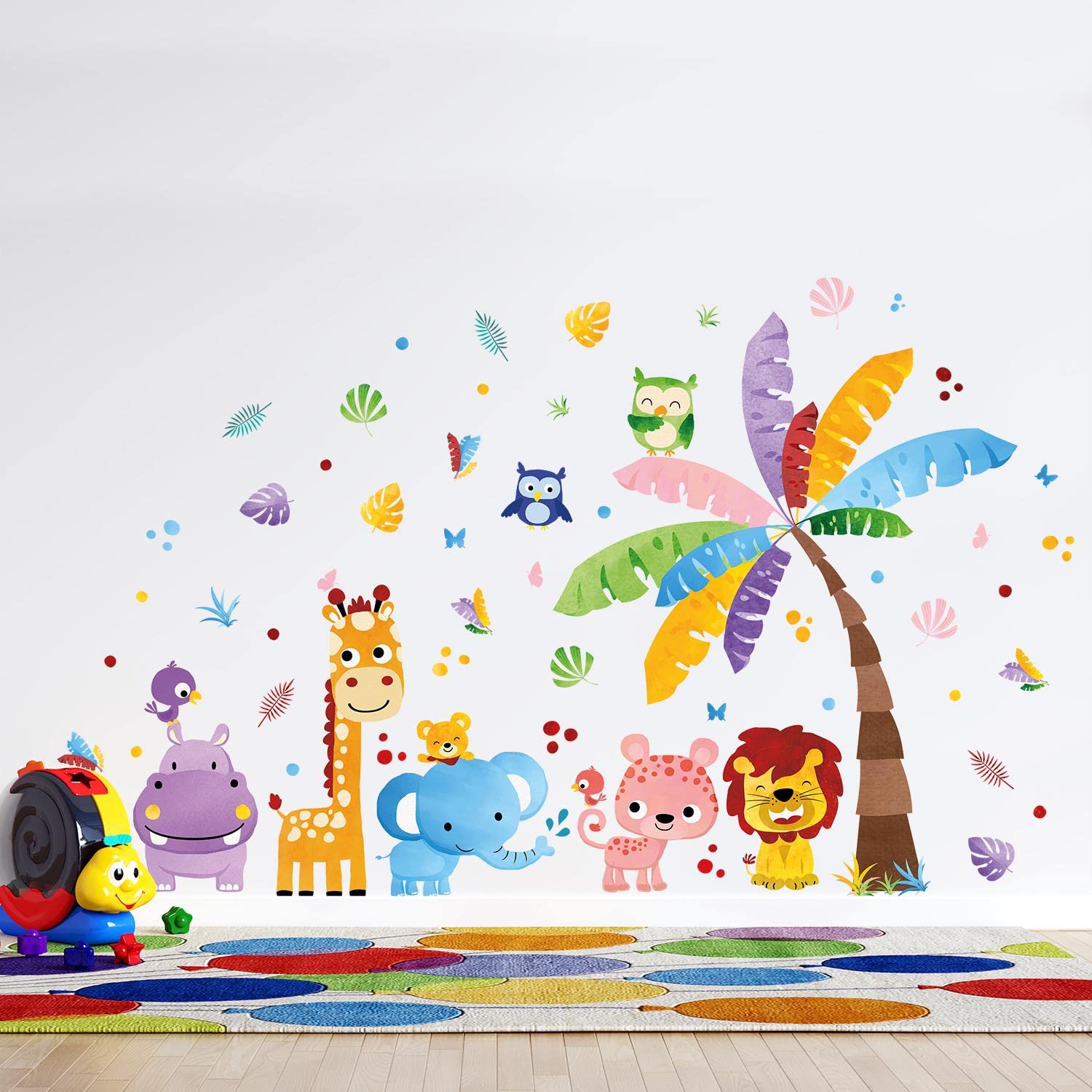 WALPLUS Colourful Jungle Animal Wall Stickers for Kids Nursery, Bedroom, Playroom Decor