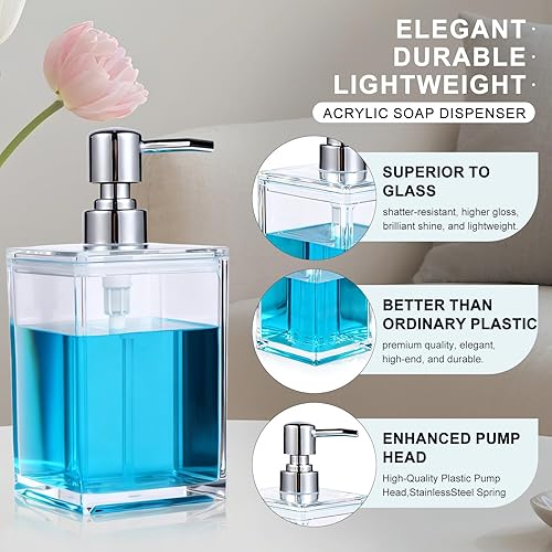 Miniatura 3 de Dispensador de jabón acrílico de 16.9 onzas con bomba para cocina y baño, botella cuadrada para platos, dispensador de jabón de manos moderno de