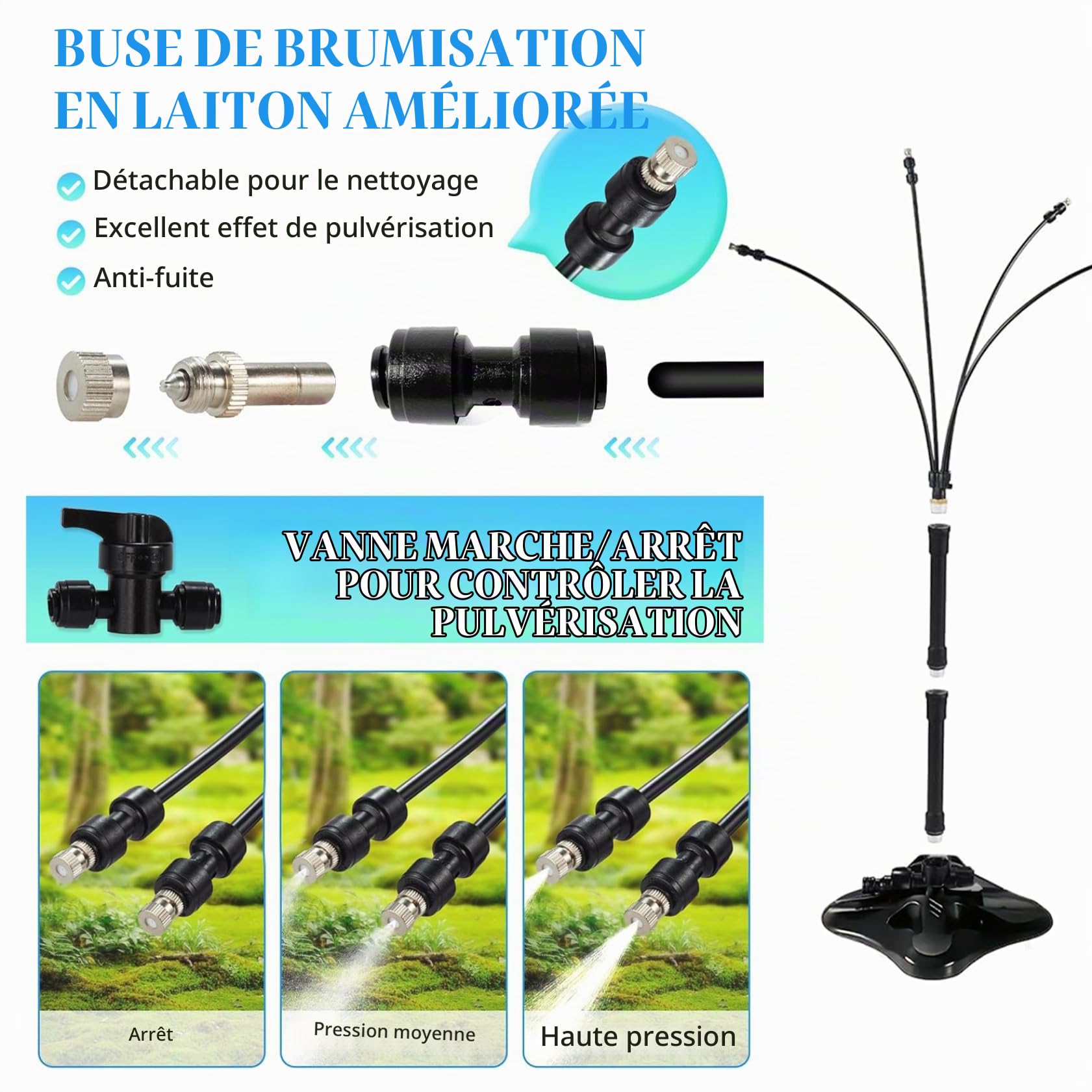Brumisateurs Debout pour terrasse extérieure avec Hauteur réglable et Ligne d'eau de 26 Pieds, système de brumisation Portable pour Le Refroidissement du Jardin, brumisateur Jardin pour Porch